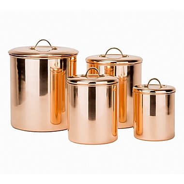 Old Dutch International 4-Piece Polished Canister Set with Brass Handles in Copper. View a larger version of this product image.