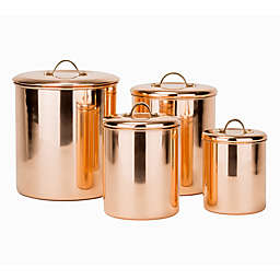 Old Dutch International 4-Piece Polished Canister Set with Brass Handles in Copper