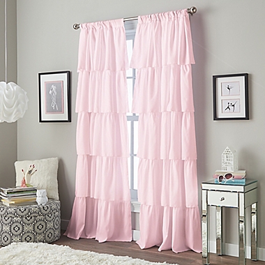 Flounced 95-Inch Rod Pocket Window Curtain Panel in Pink (Single). View a larger version of this product image.