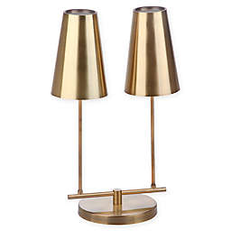 Safavieh Rainon 2-Light Table Lamp in Brass/Gold with Fabric Shade with CFL Bulb