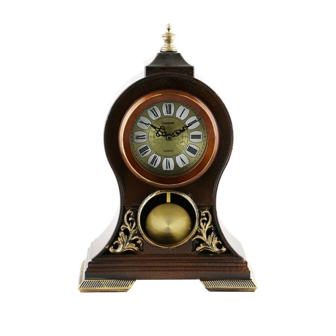 Three Star Round Pendulum Table Clock in Brown/Gold Bed Bath and