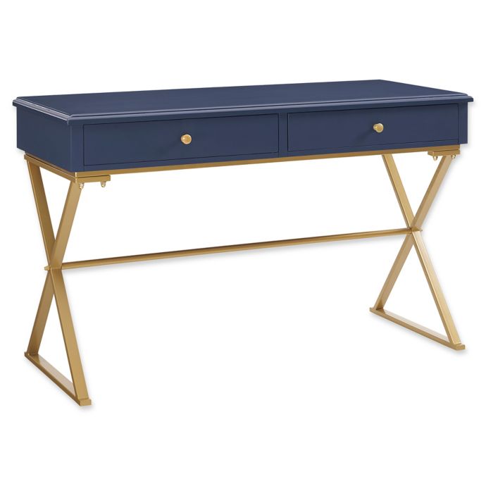 Linon Home Campaign Desk In Blue Gold Bed Bath Beyond