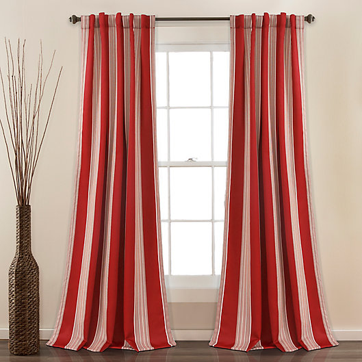 Alternate image 1 for Julia Stripe 84-Inch Rod Pocket Room Darkening Window Curtain Panels in Red (Set of 2)
