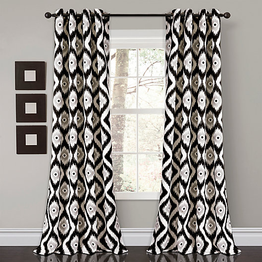 Alternate image 1 for Diamond Ikat 84-Inch Room Darkening Window Curtain Panels in Black (Set of 2)
