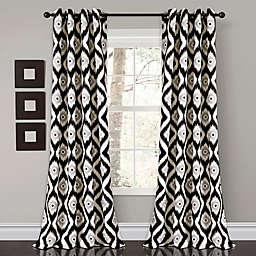 Diamond Ikat 84-Inch Room Darkening Window Curtain Panels in Black (Set of 2)