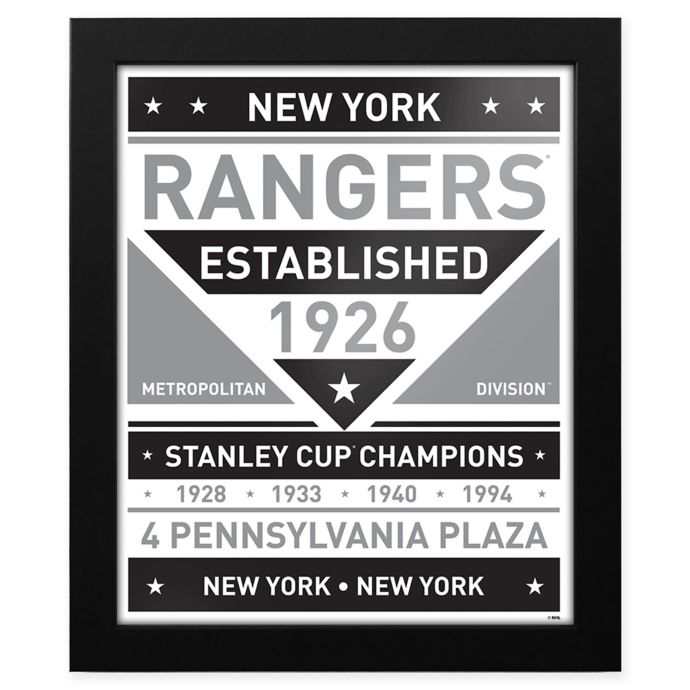 Nhl New York Rangers Black And White Team Sign Framed Print