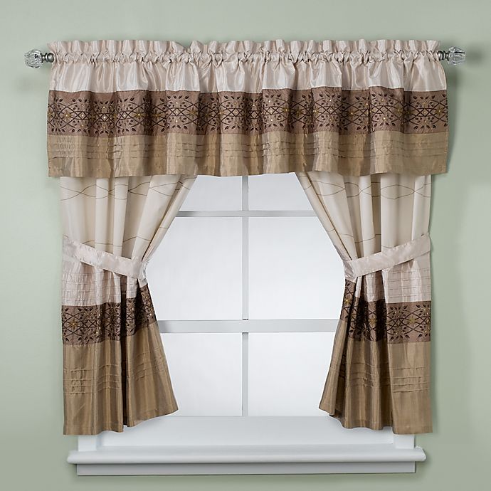 KAS Romana Bathroom Window Curtain Pair in Taupe Bed