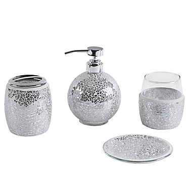 Madison Park Mosaic 4-Piece Bath Accessory Set in Silver. View a larger version of this product image.