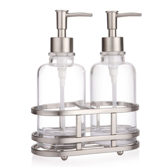 ANAHEIM Glass & Metal 3-Piece Lotion Dispenser and Caddy ...