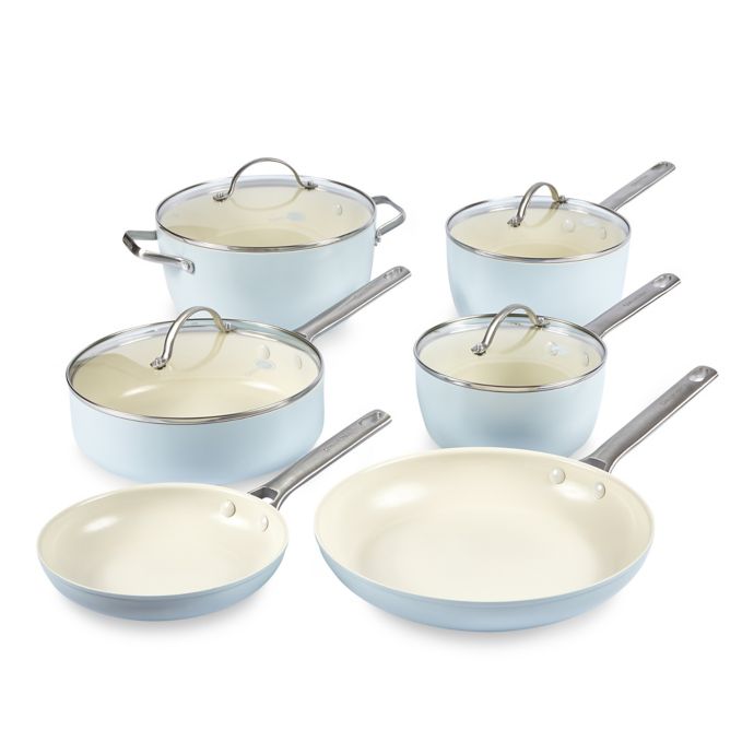 GreenPan™ Padova Ceramic Nonstick 10-Piece Cookware Set and Open Stock in Light Blue  Bed Bath 