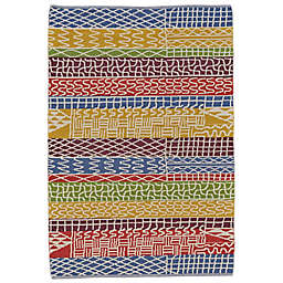 Weave & Wander Gilda Handmade Geometric Wool 2' x 3' Accent Rug in Red/Gold/Blue