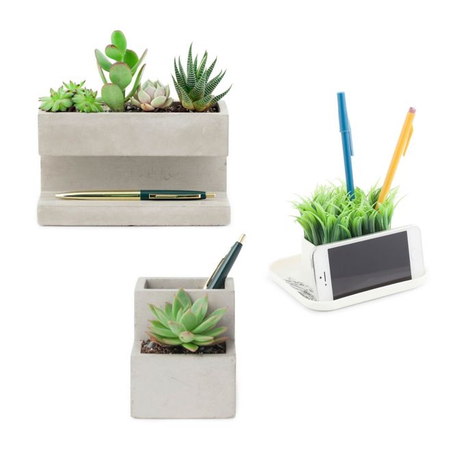 Kikkerland Desk Organizer With Faux Plants Collection Bed Bath