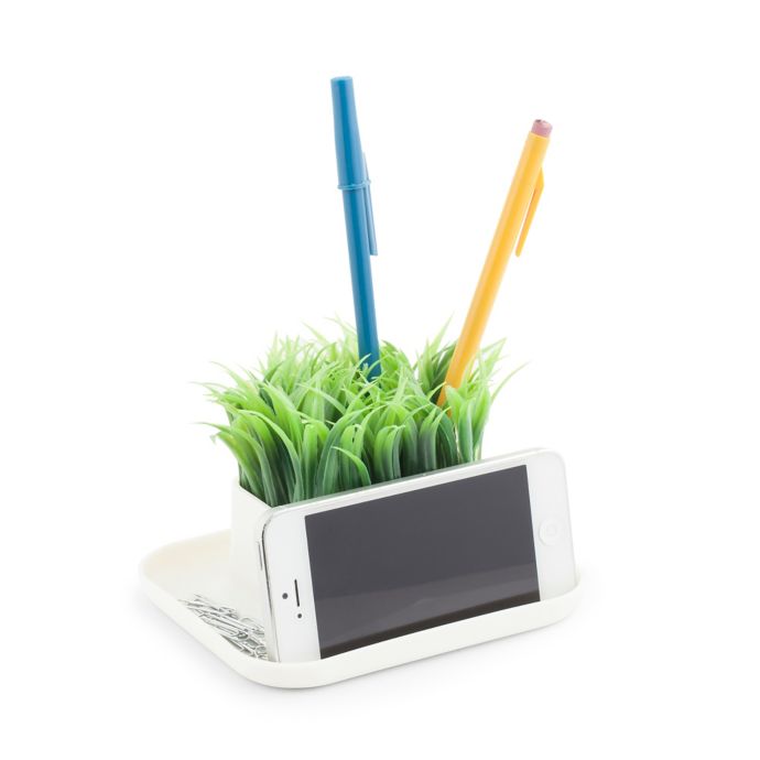 Kikkerland Desk Organizer Pen Stand Phone Holder With Faux