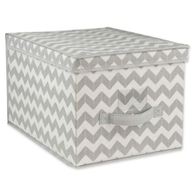 Home Basics Chevron Large Storage Box with Lid in Grey