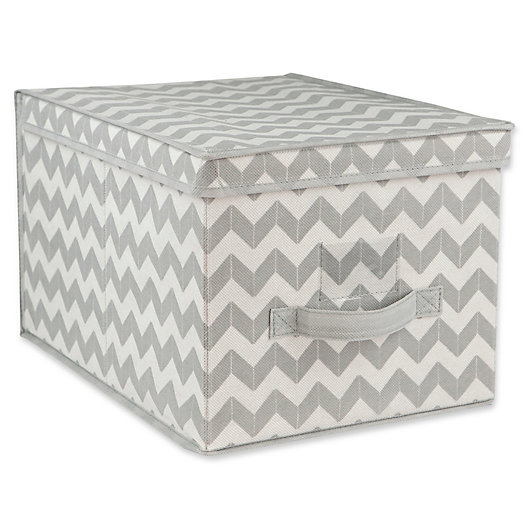 Alternate image 1 for Home Basics Chevron Large Storage Box with Lid in Grey