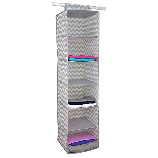 Alternate image 1 for Home Basics® Chevron 6-Shelf Hanging Closet Organizer in Grey