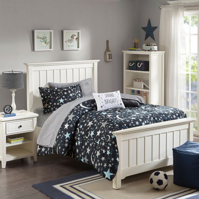 Mizone Kids Starry Night Complete Comforter Set In Charcoal Bed