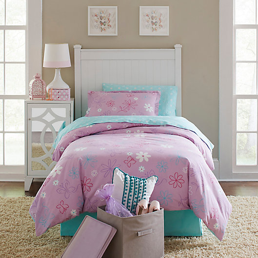 Alternate image 1 for Lullaby Bedding Butterfly Garden 4-Piece Full Comforter Set in Purple/White