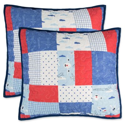 Lullaby Bedding Airplane Quilted European Pillow Shams in Red/Blue (Set of 2)