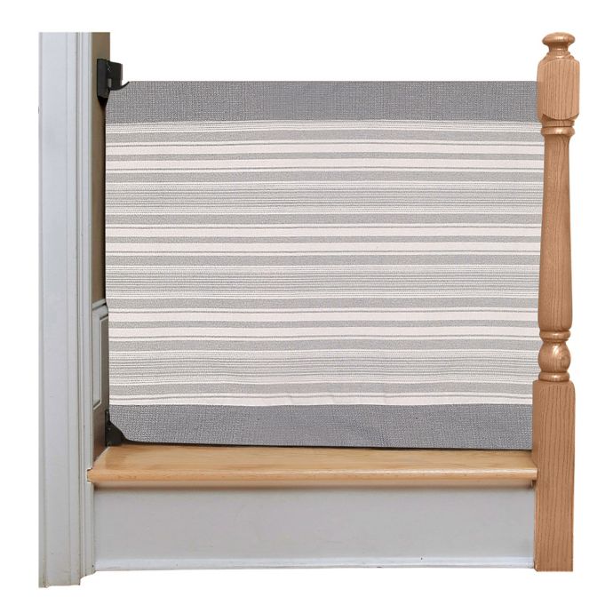 The Stair Barrier Striped Wall To Banister Gate In Grey Buybuy Baby