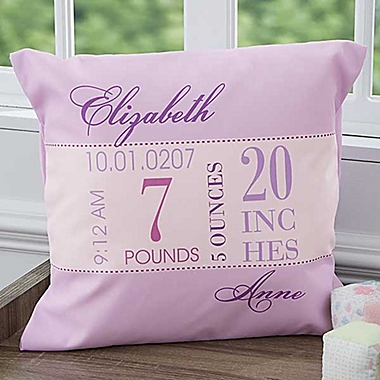 Baby&#39;s Big Day 18-Inch Square Keepsake Throw Pillow in Purple. View a larger version of this product image.