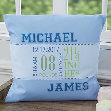 Baby&#39;s Big Day 18-Inch Square Keepsake Throw Pillow. View a larger version of this product image.