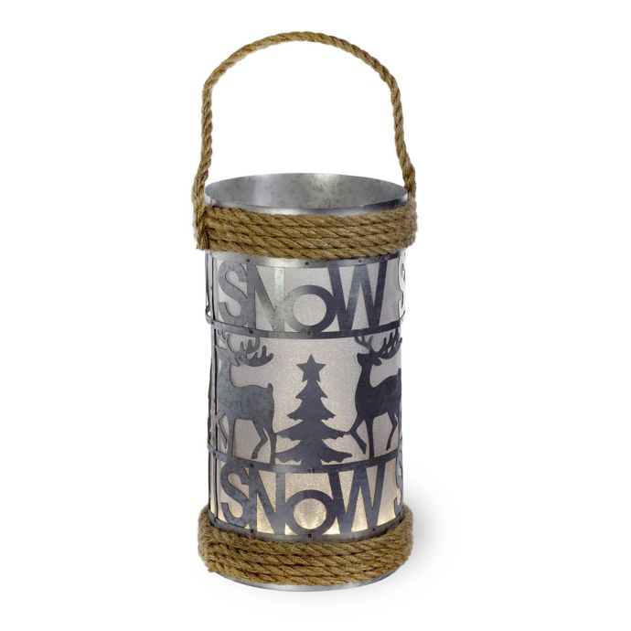 Boston International 9Inch LED Snow Lantern with Rope Accents in White