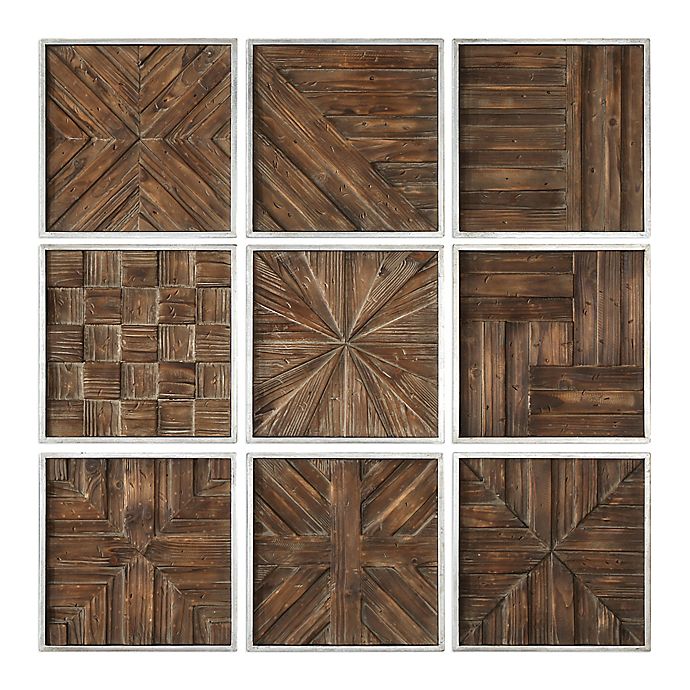 Uttermost Rustic Wooden Square Wall Art (Set of 9) Bed