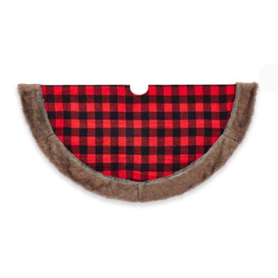 Kurt Adler 48-Inch Plaid and Faux Fur Christmas Tree Skirt in Red/Black