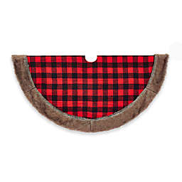 Kurt Adler 48-Inch Plaid and Faux Fur Christmas Tree Skirt in Red/Black