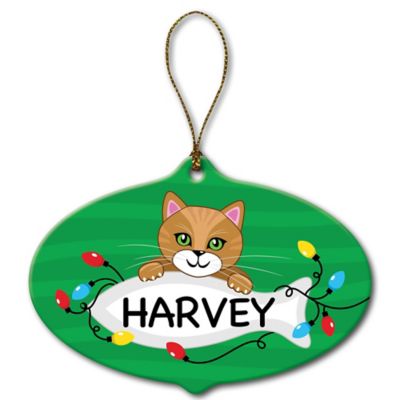 Cat Ceramic Holiday Ornament in Gold