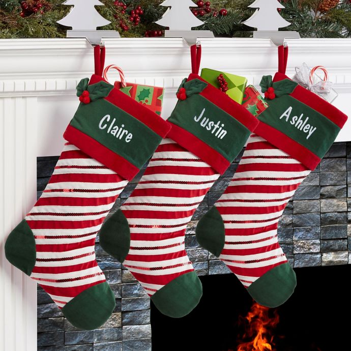 Candy Cane Sparkle Christmas Stocking | Bed Bath & Beyond