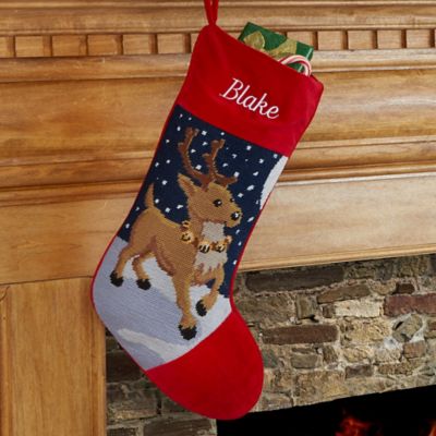 Reindeer Needlepoint Christmas Stocking