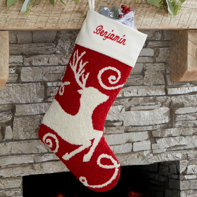 Reindeer Hooked Christmas Stocking | Bed Bath & Beyond