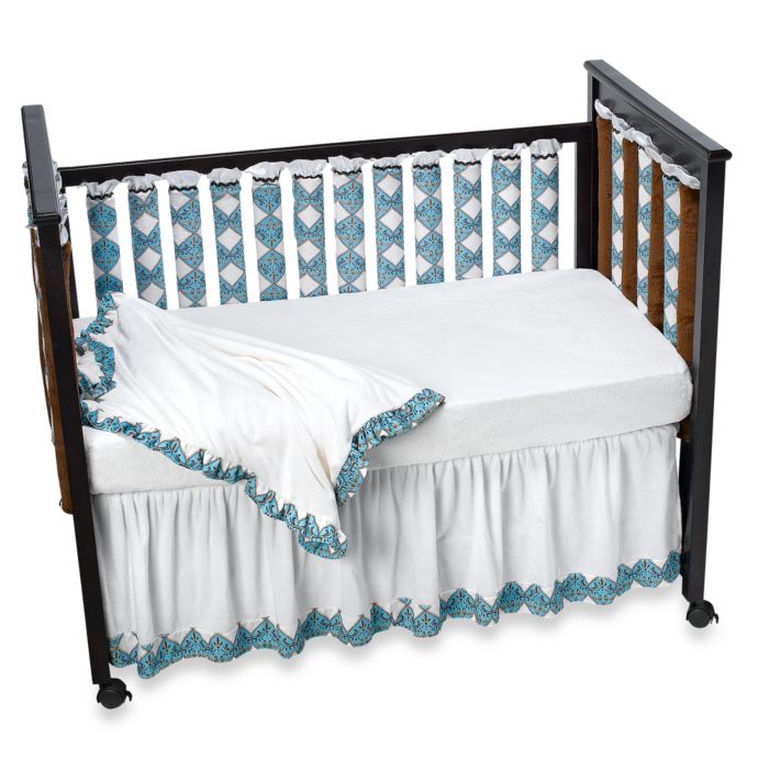 Go Mama Go Designs Blue Damask Wonder Bumpers Baby Crib Bedding