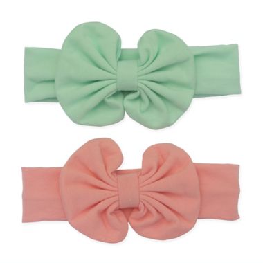 So' Dorable 2-Pack Knit Bow Headwraps in Coral/Mint. View a larger version of this product image.