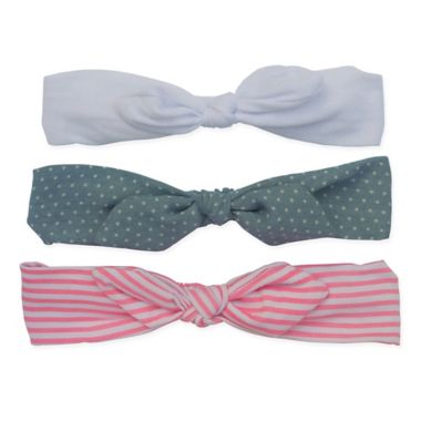 So' Dorable 3-Pack Baby Bow Headbands in Pink Stripe/White/Denim. View a larger version of this product image.