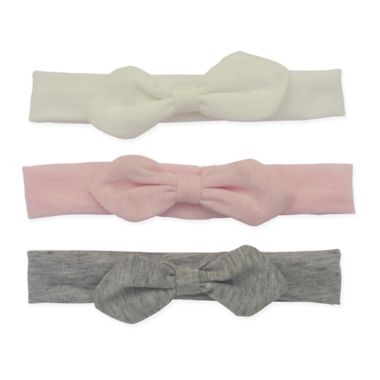 So' Dorable 3-Pack Soft Cotton Knit Bow Headands in Pink/Grey. View a larger version of this product image.