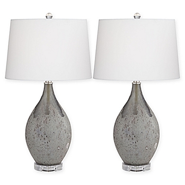 Volcanic Shimmer Table Lamp in Dark Smoke with Linen Tapered Drum Shade. View a larger version of this product image.