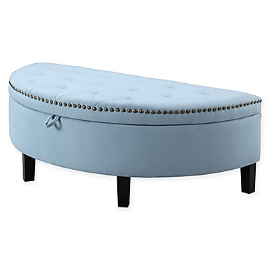 Chic Home Sarah Linen Tufted Half Moon Ottoman in Blue. View a larger version of this product image.