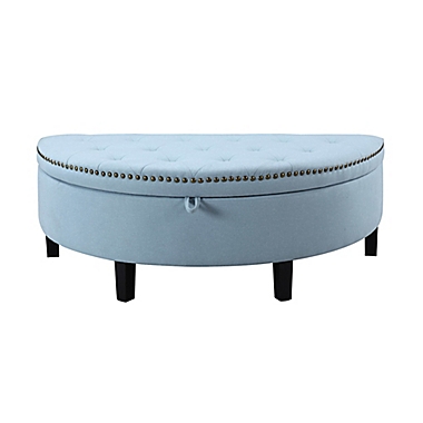 Chic Home Sarah Linen Tufted Half Moon Ottoman in Blue. View a larger version of this product image.