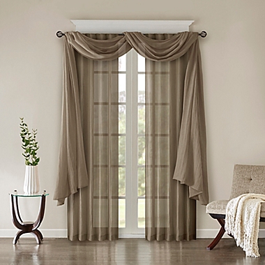 Madison Park Harper Solid Crushed Sheer 216-Inch Scarf Window Valance in Taupe. View a larger version of this product image.