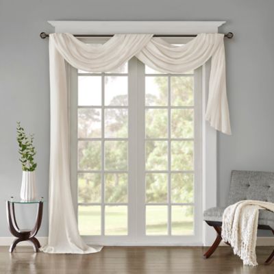 Madison Park Harper Solid Crushed Sheer 216-Inch Scarf Window Valance in White
