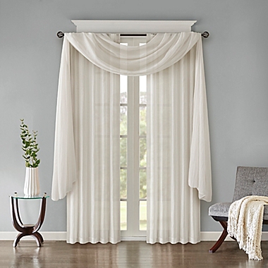 Madison Park Harper Solid Crushed Sheer 144-Inch Scarf Window Valance in White. View a larger version of this product image.