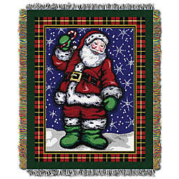Plaid Santa Holiday Woven Tapestry Throw Blanket