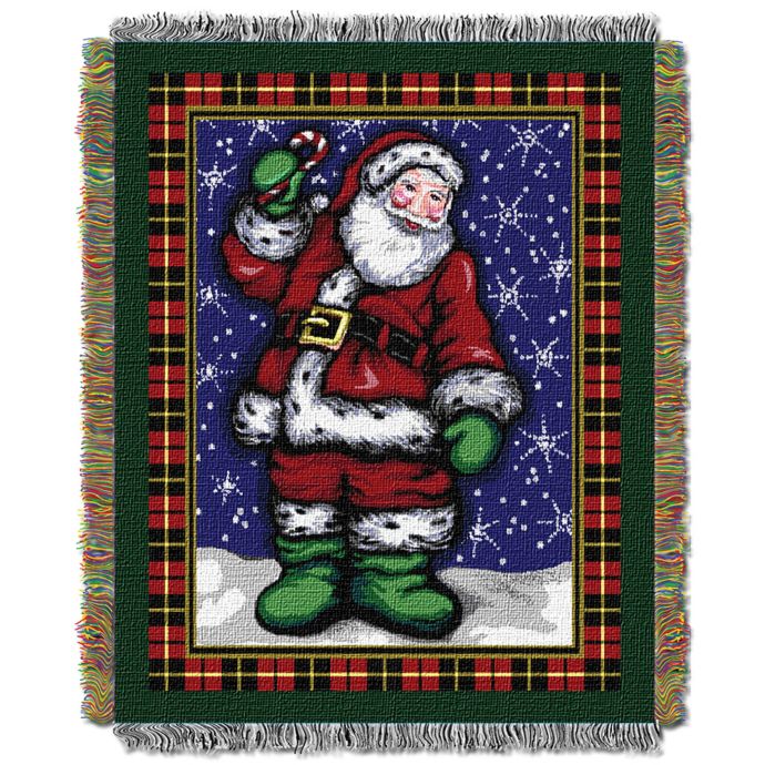 Plaid Santa Holiday Woven Tapestry Throw Blanket | Bed ...