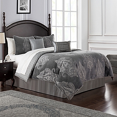 Waterford&reg; Ryan Reversible Queen Comforter Set in Platinum. View a larger version of this product image.