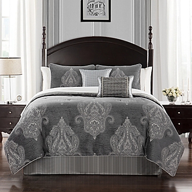Waterford&reg; Ryan Reversible Queen Comforter Set in Platinum. View a larger version of this product image.