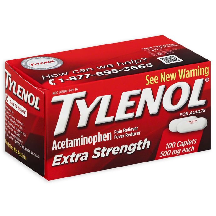 Tylenol® Extra Strength 100Count 500 mg Pain Reliever Caplets for Adults Bed Bath & Beyond