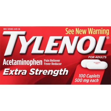 Tylenol&reg; Extra Strength 100-Count 500 mg Pain Reliever Caplets for Adults. View a larger version of this product image.